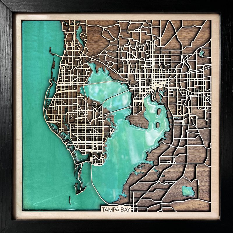 Wooden street map of Tampa Bay and St. Petersburg
